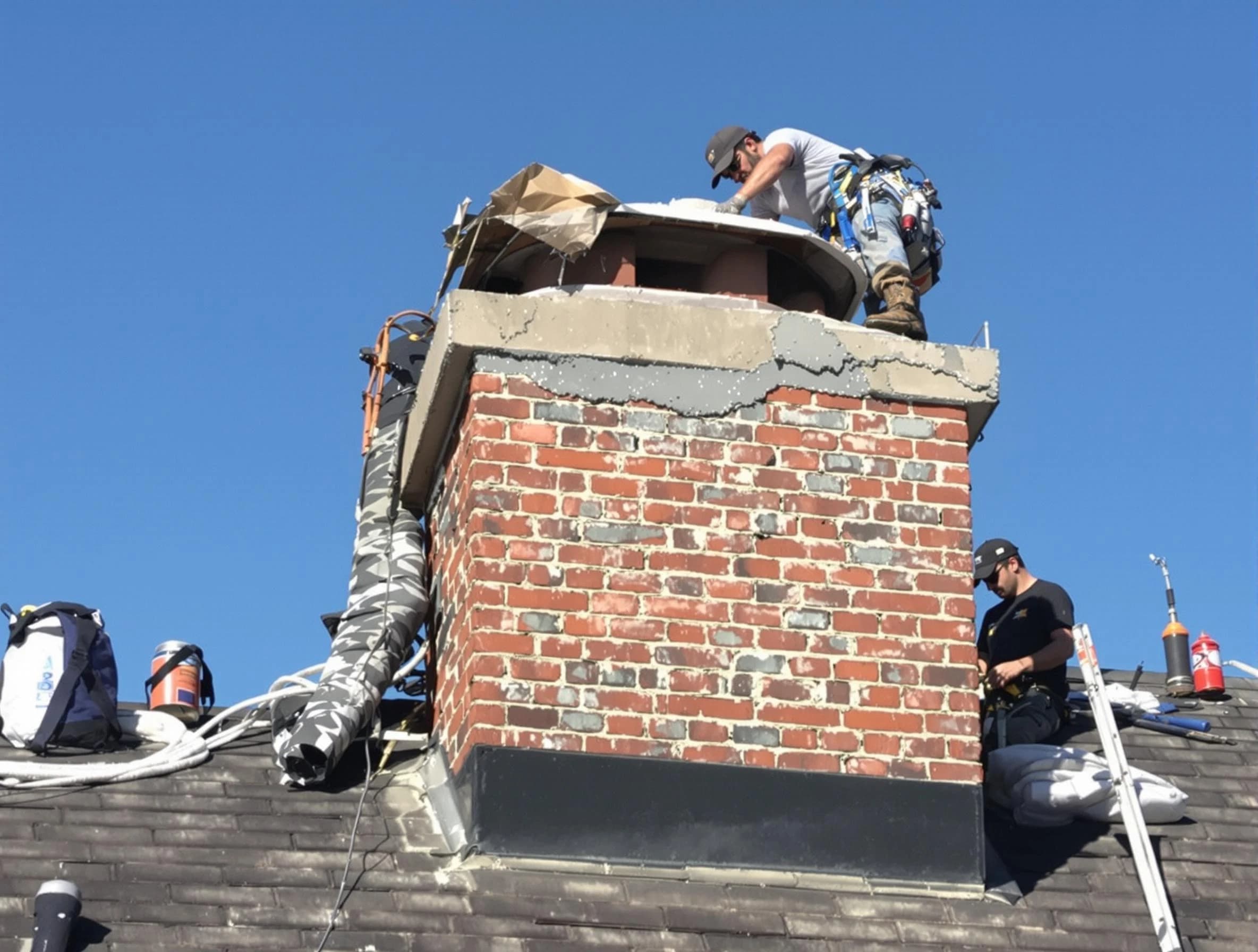 Franklin Park Chimney Sweep installing a custom chimney crown in Franklin Park, PA