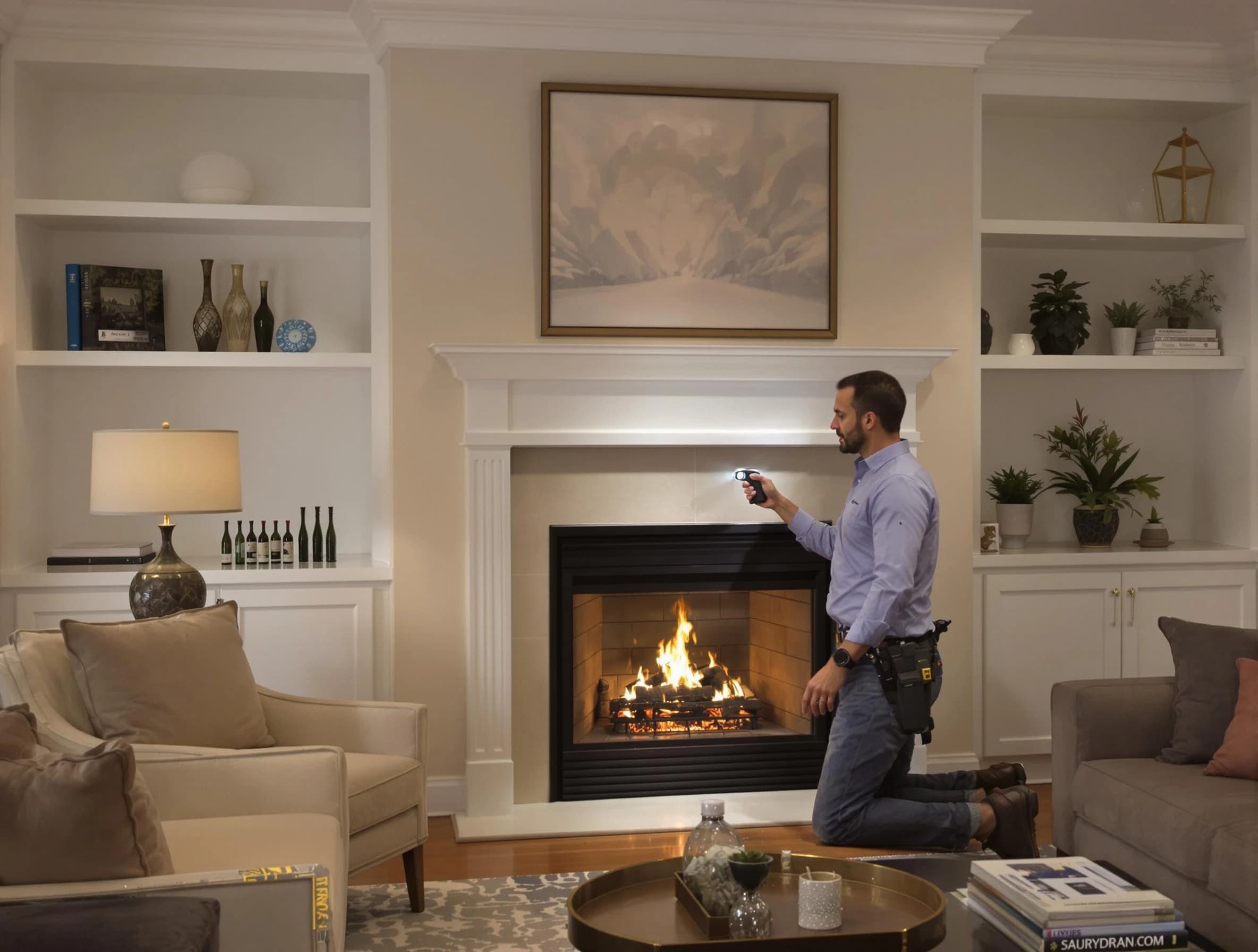 Franklin Park Chimney Sweep conducting a fireplace safety inspection in Franklin Park, PA