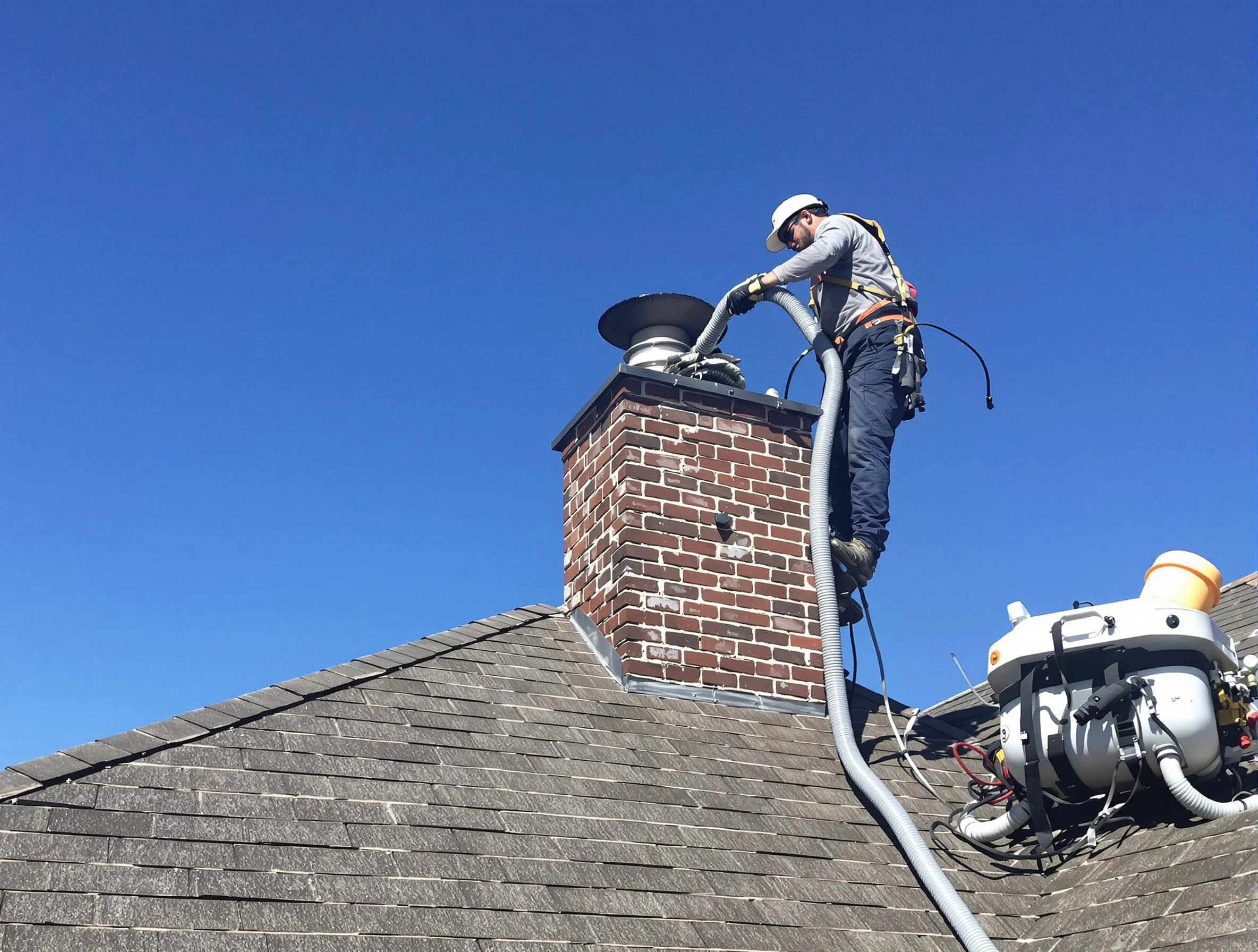 Dedicated Franklin Park Chimney Sweep team member cleaning a chimney in Franklin Park, PA