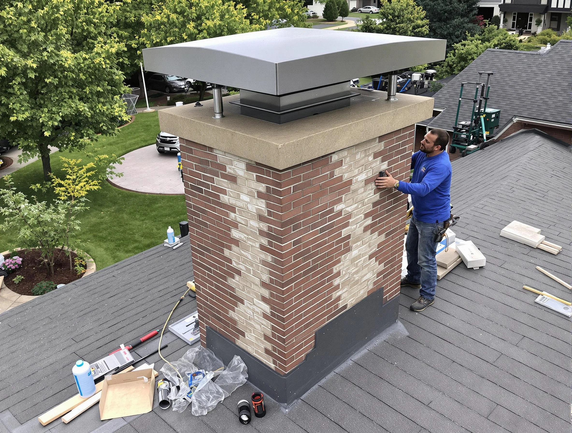 Franklin Park Chimney Sweep team working on a custom chimney remodel in Franklin Park, PA