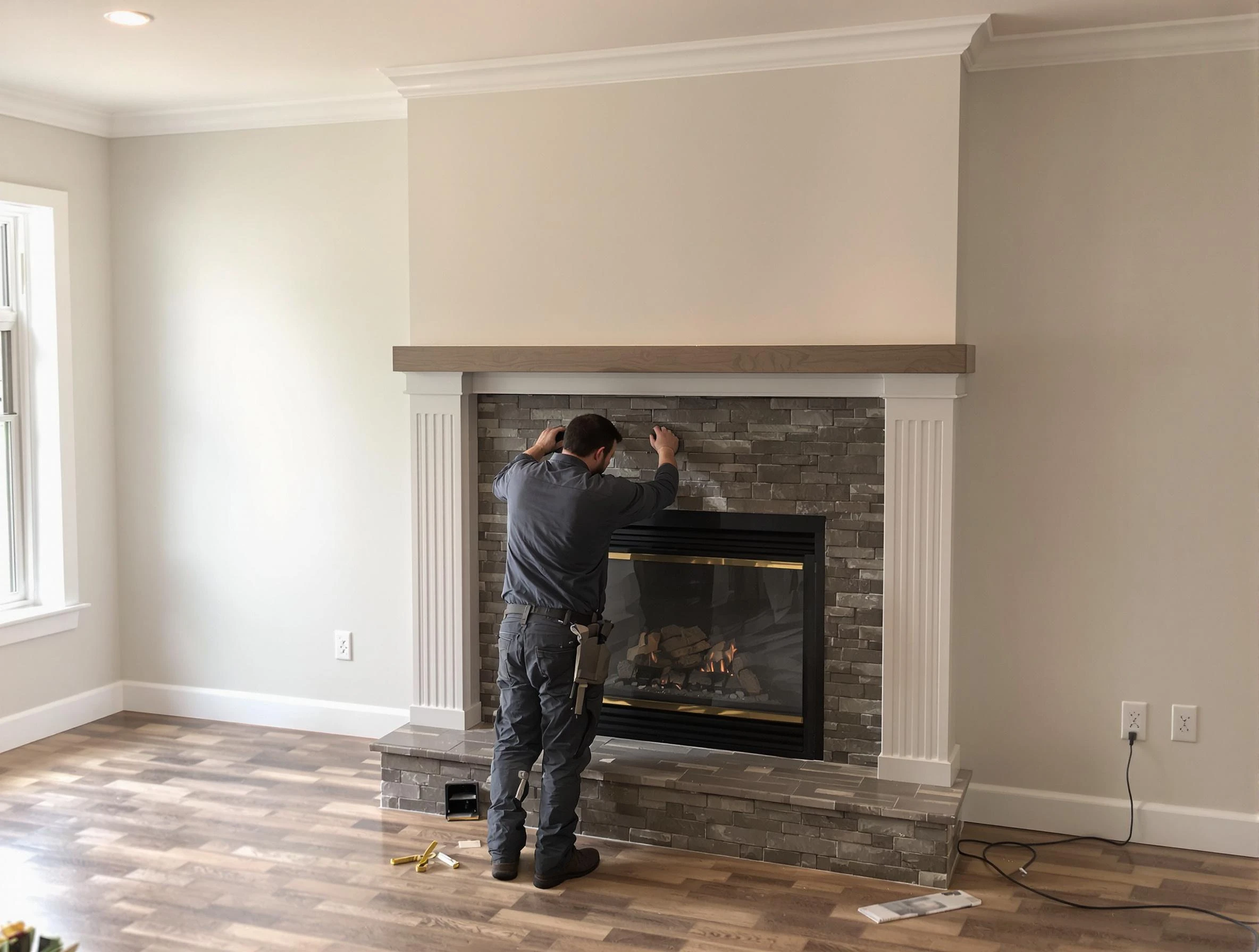 Franklin Park Chimney Sweep finishing a custom fireplace install in Franklin Park, PA